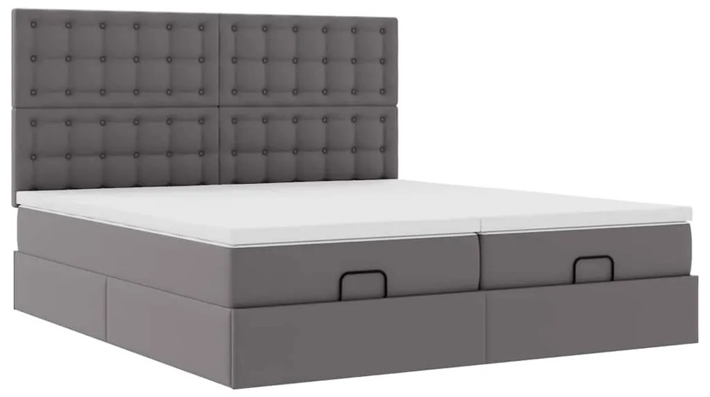 Estrutura de cama otomana com colchão cinza couro falso