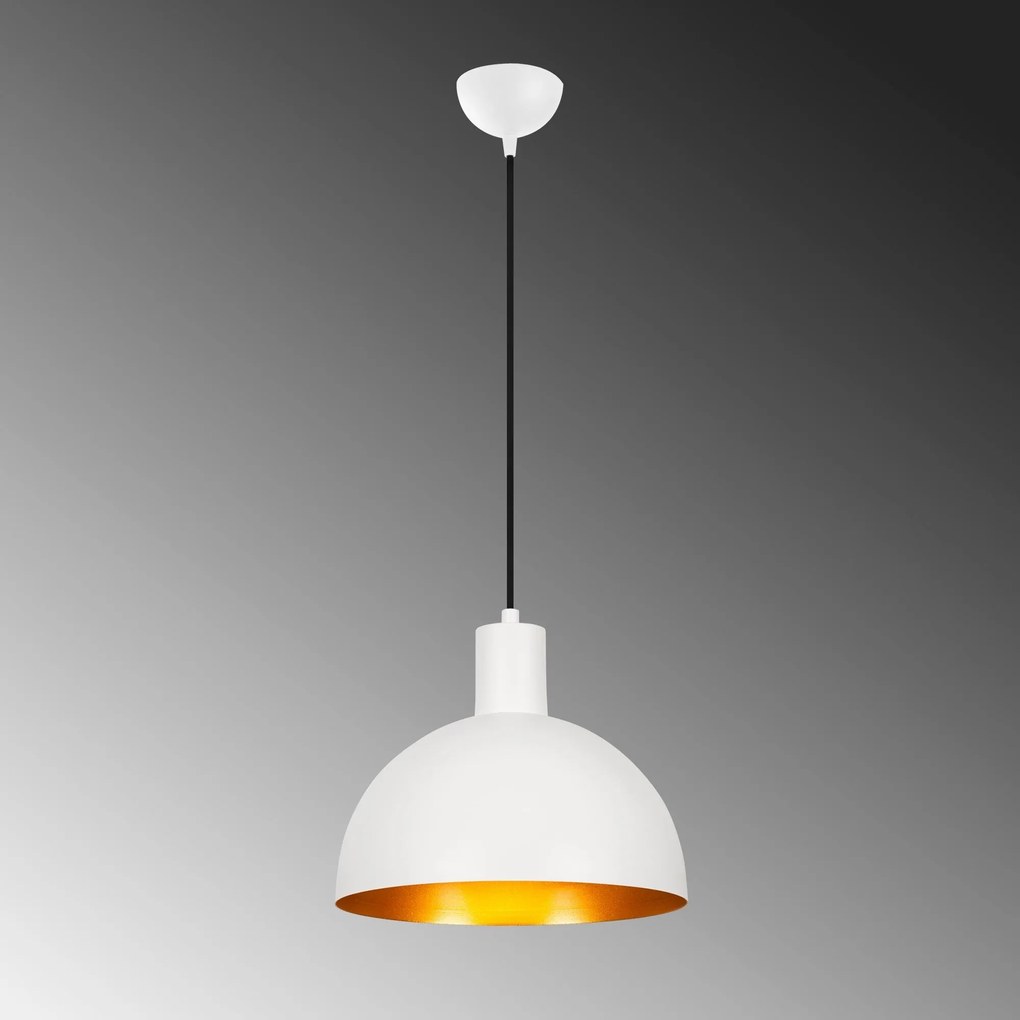 Candeeiro Suspenso Sivani – Branco e Dourado – Diâmetro 30 cm, Altura