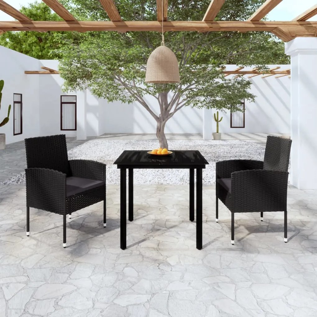 vidaXL 3 pcs conjunto de jantar para jardim preto