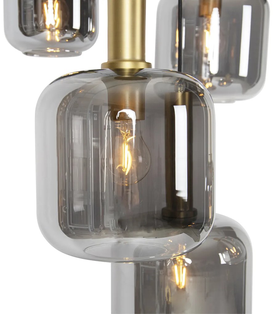 LED Candeeiro de suspensão inteligente preto com dourado e vidro fumê incl. 5 Wifi A60 - Zuzanna Moderno