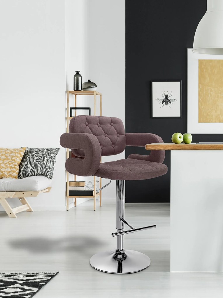 Banco de bar Dublin STOFF C regulável altura 103 - 123 x 63 x 55 cm com revestimento em tecido castanho