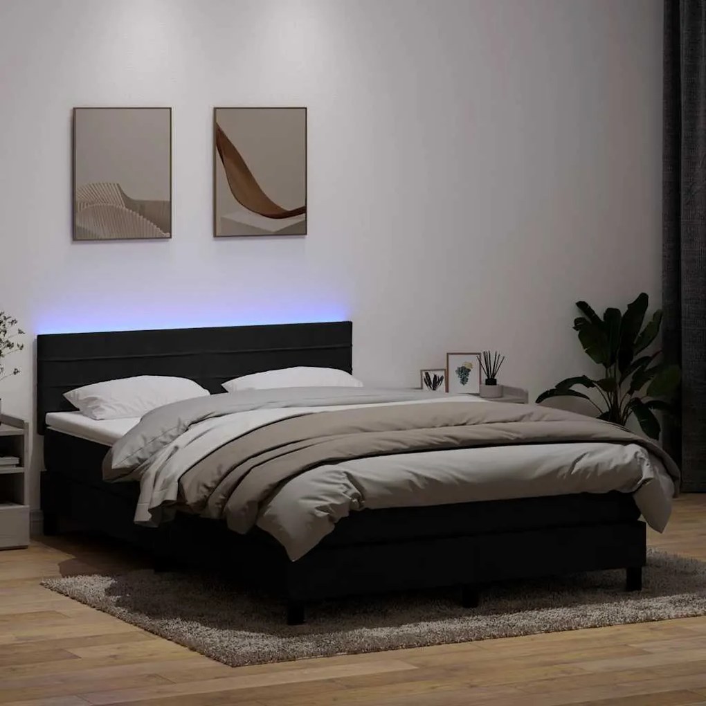 vidaXL Cama box spring c/ colchão e LED 160x210 cm veludo preto