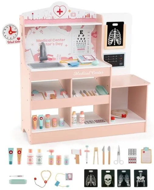 Bancada de ferramentas de madeira com conjunto de ferramentas de brincar e grande espaço de armazenamento para crianças pequenas