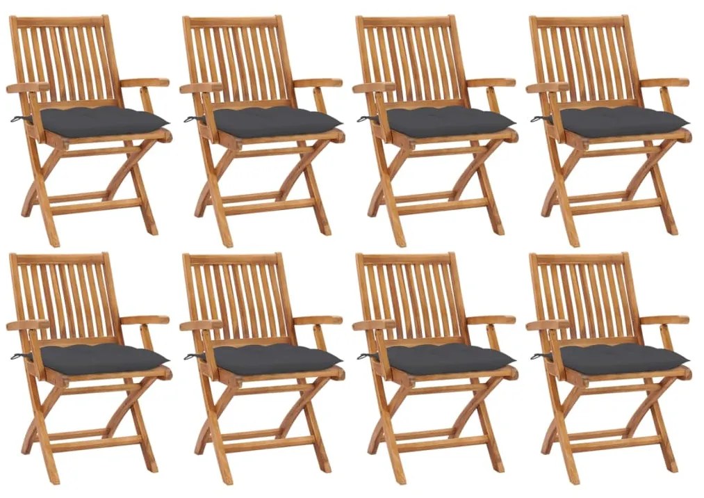 vidaXL Cadeiras de jardim dobráveis c/ almofadões 8 pcs teca maciça