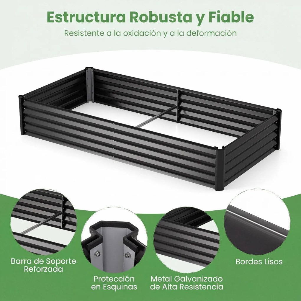 Estufa urbana 180 x 90 x 30 cm com estufa de PVC transparente, floreira de metal galvanizado, 2 janelas enroláveis, floreira coberta , preta
