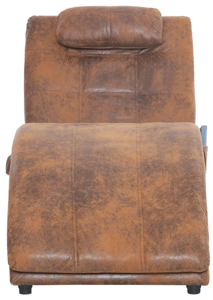 Chaise longue massagem c/ almofada camurça artificial castanho