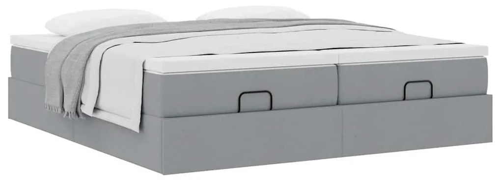 Estrutura de cama otomana com colchões tecido cinzento claro