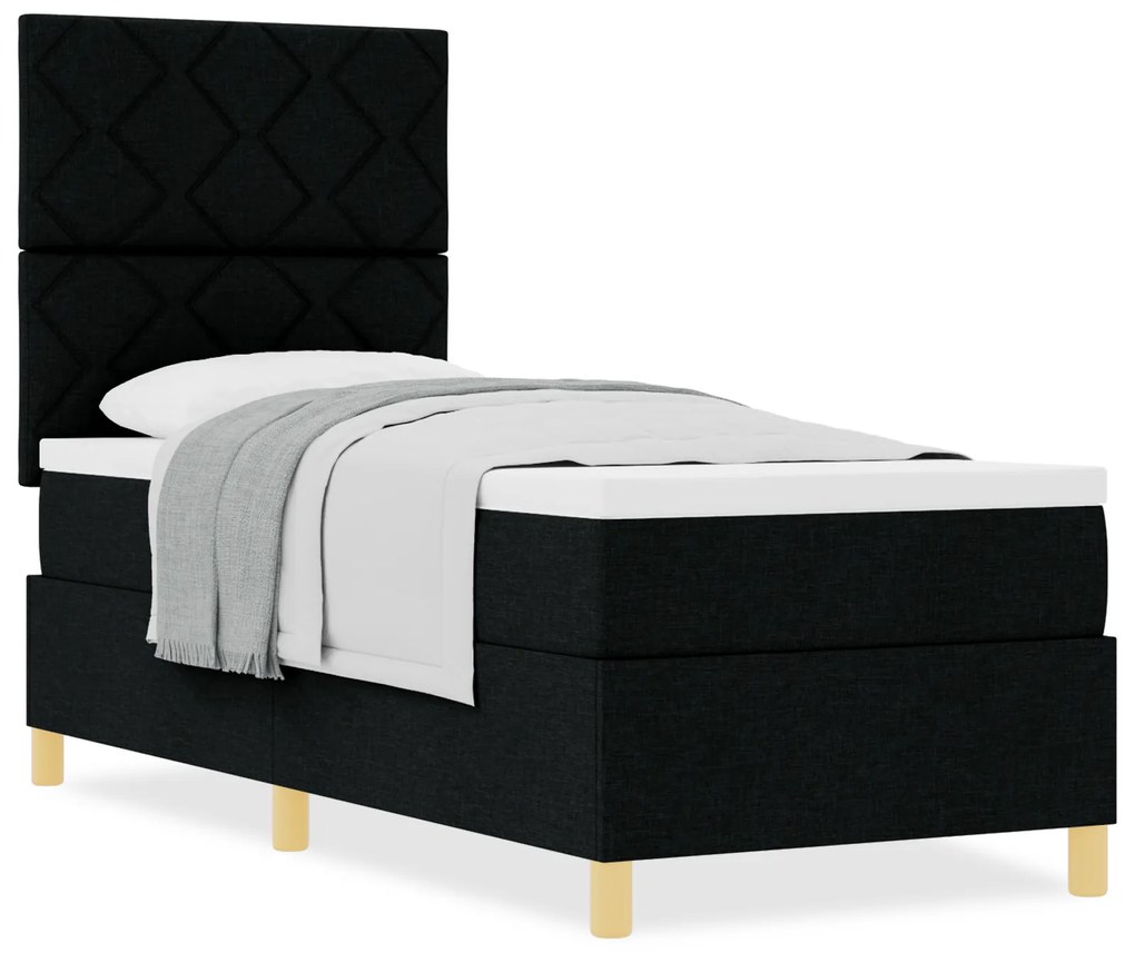 Cama Box Spring com Colchão Preta 80x200 cm Tecido