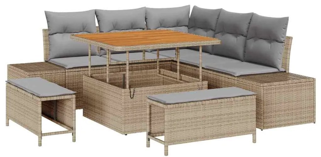 Conjunto de Sofá de Jardim 8 pcs Bege e Cinza Claro