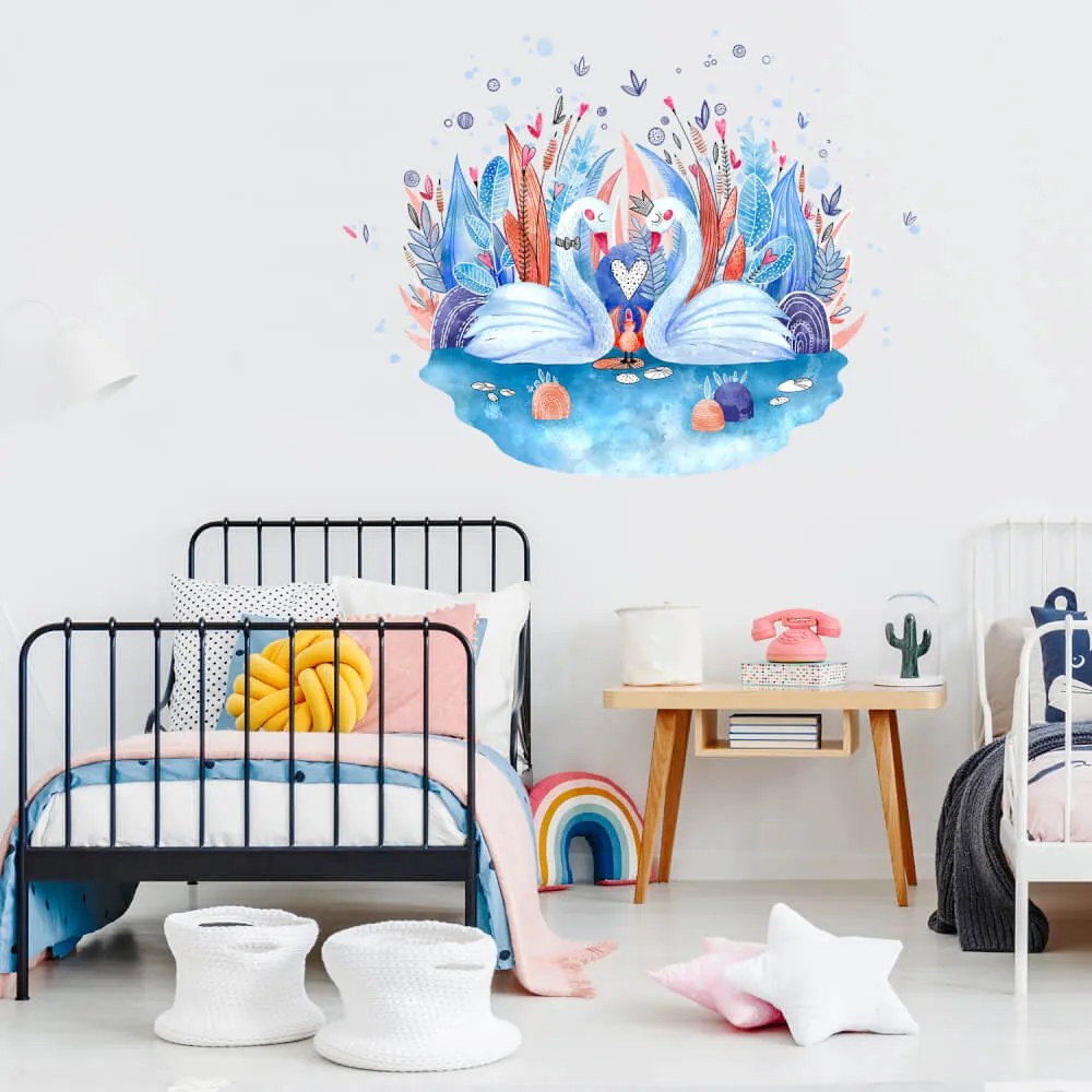Autocolante de parede em aguarela - Cisnes