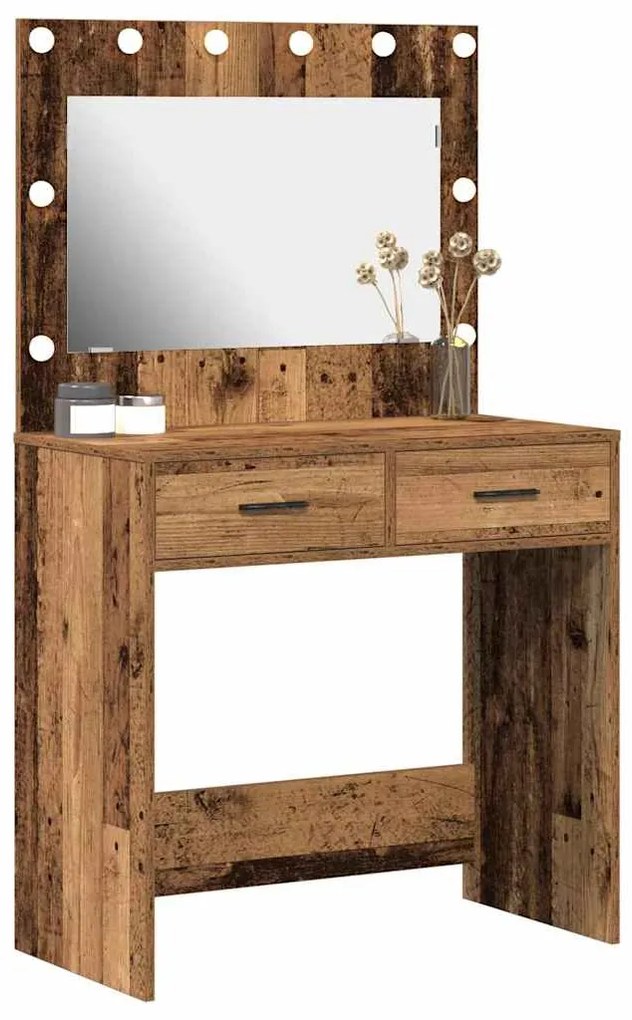 Mesa de Maquiagem vidaXL com Luzes LED Madeira Antiga 78,5x41x135 cm
