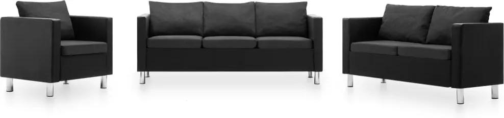 Conjunto de sofás couro artificial 3 pcs preto/cinzento escuro