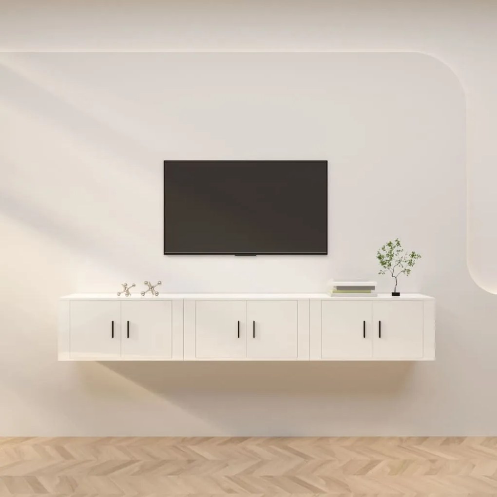 vidaXL Móveis de TV de parede 3 pcs 80x34,5x40 cm branco brilhante