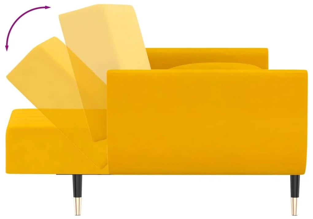 Sofá-cama 2 lugares com duas almofadas veludo amarelo