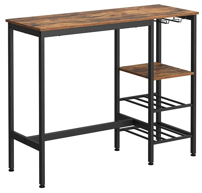 Mesa de bar com suportes para copos e prateleiras 110 x 40 x 90 cm (Bancos não incluídos) Castanho Vintage-preto