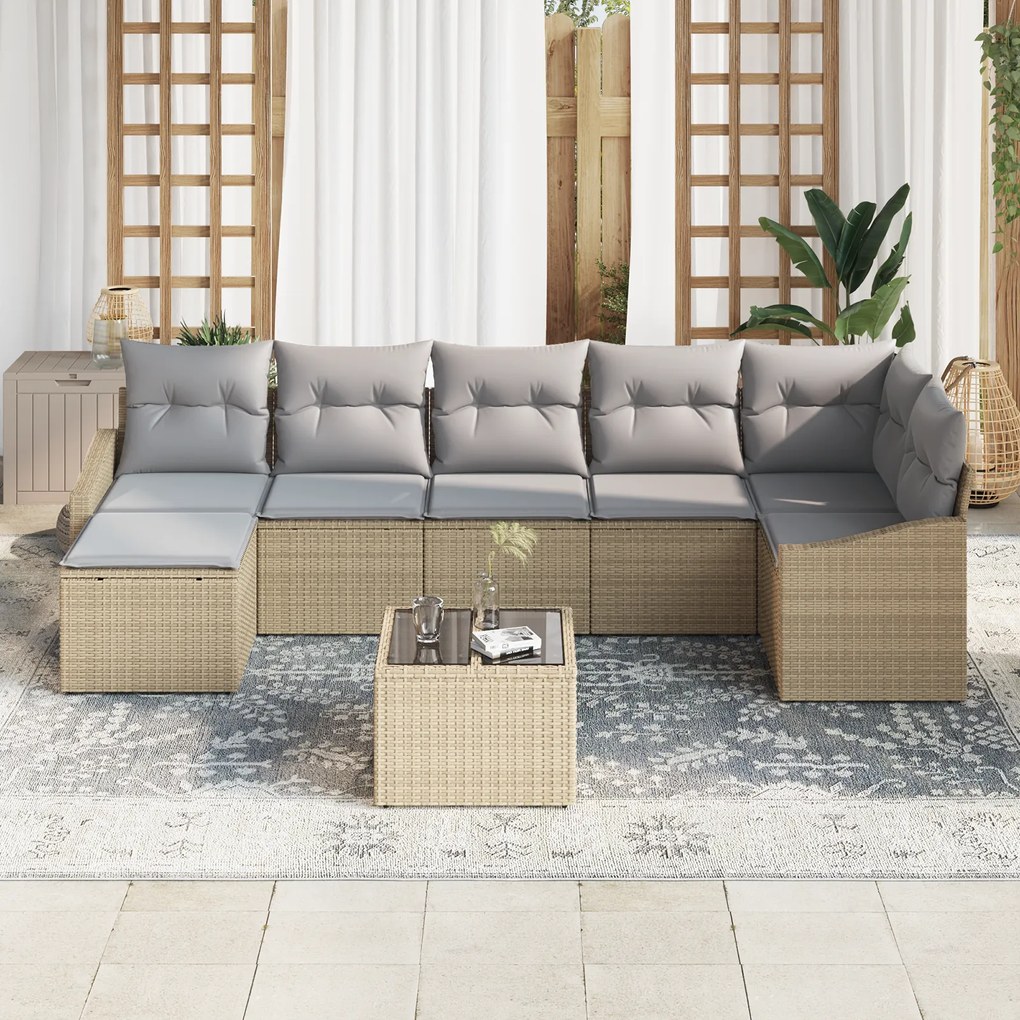 Conjunto de Jantar de 8 Peças com Almofadas Rattan Preto