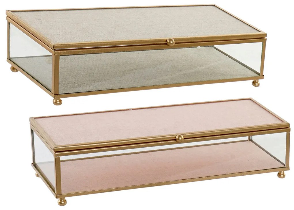 Guarda-Joias DKD Home Decor New Hygge Cristal Bege Cor de Rosa Metal 25 x 10 x 5 cm (2 Unidades)