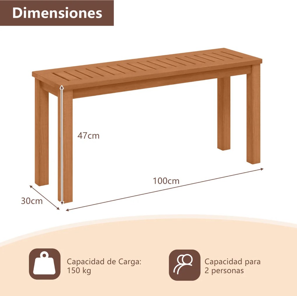 Banco de madeira para jardim com assento de ripas 100 x 30 x 47 cm para a entrada do alpendre do jardim Castanho