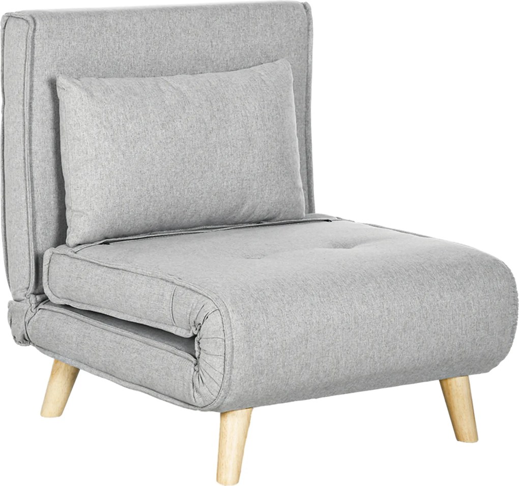 Poltrona 2 em 1 Sofá Cama Individual Dobrável com Encosto Ajustável e Almofada Carga 150 kg 72x78x79 cm Cinza