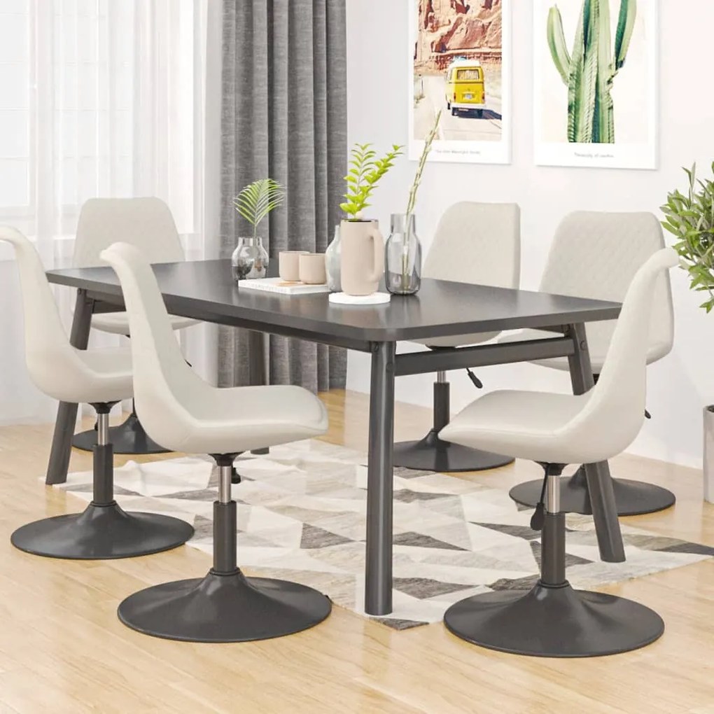 vidaXL Cadeiras de jantar giratórias 6 pcs veludo cor creme