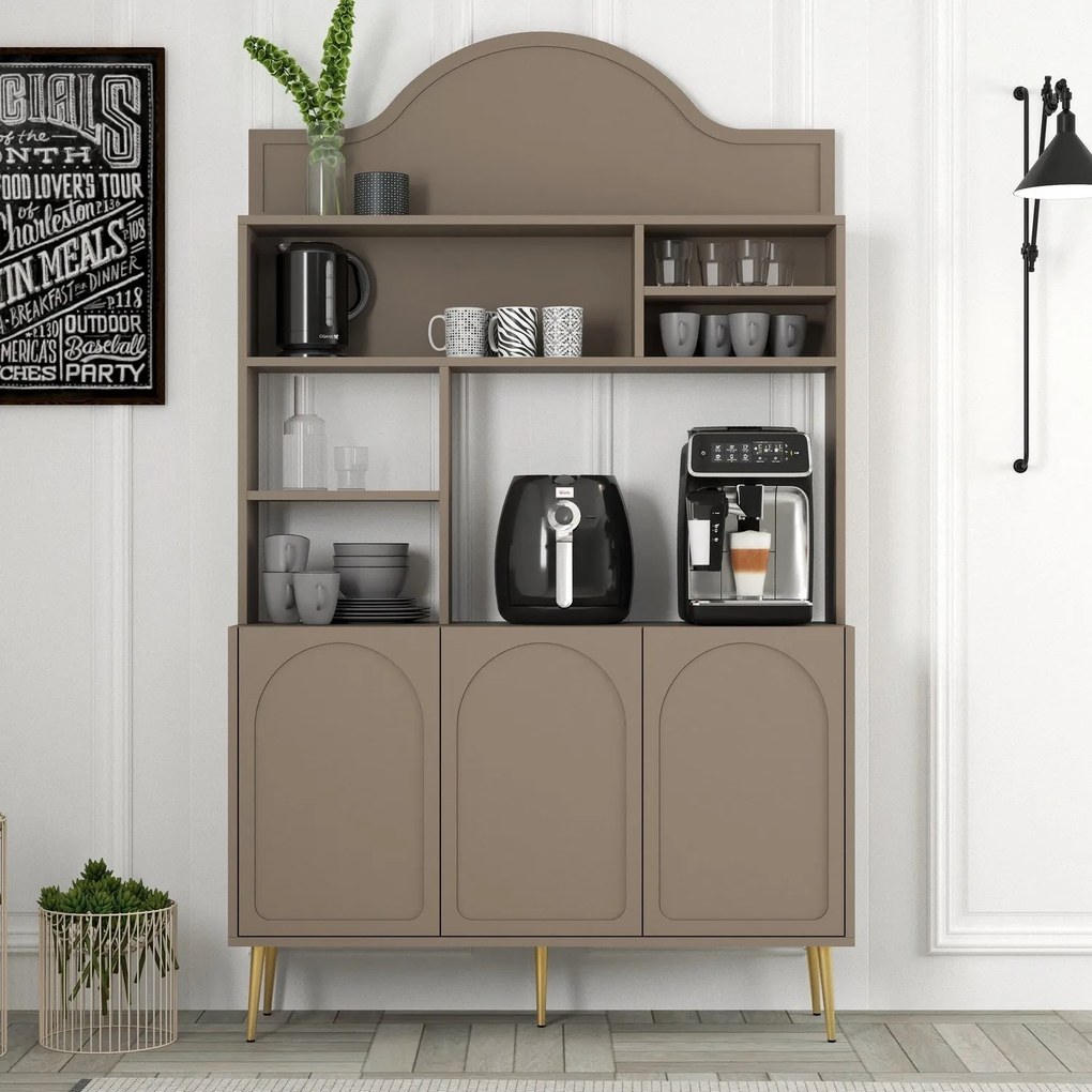 Armário Alto de Cozinha "Coffee" - 200x120x35 cm - Atlas e Dourado - D