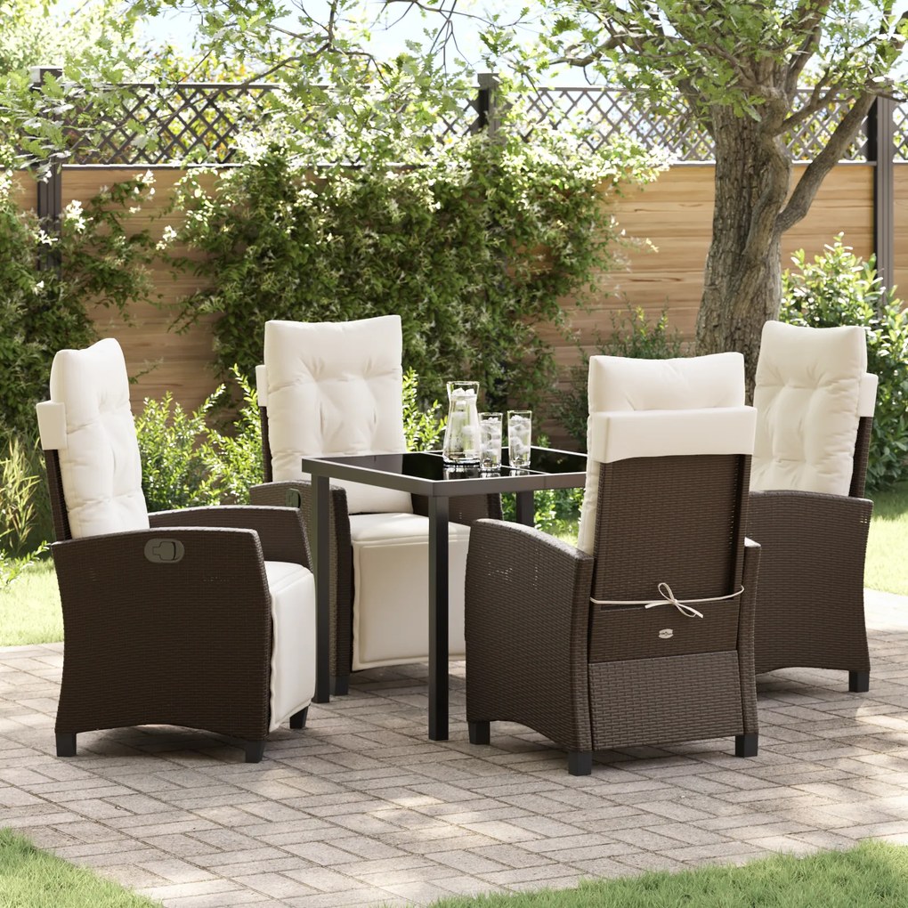 vidaXL Conjunto de Jantar de Jardim 5 Peças Castanho Rattan Poliéster