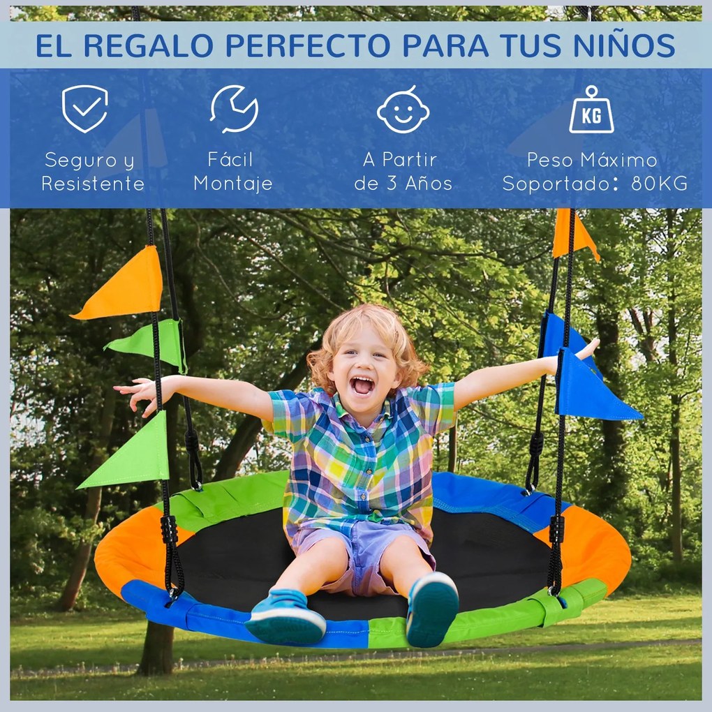 Baloiço de Jardim com Altura Ajustável com Cordas e Bandeiras para Cri