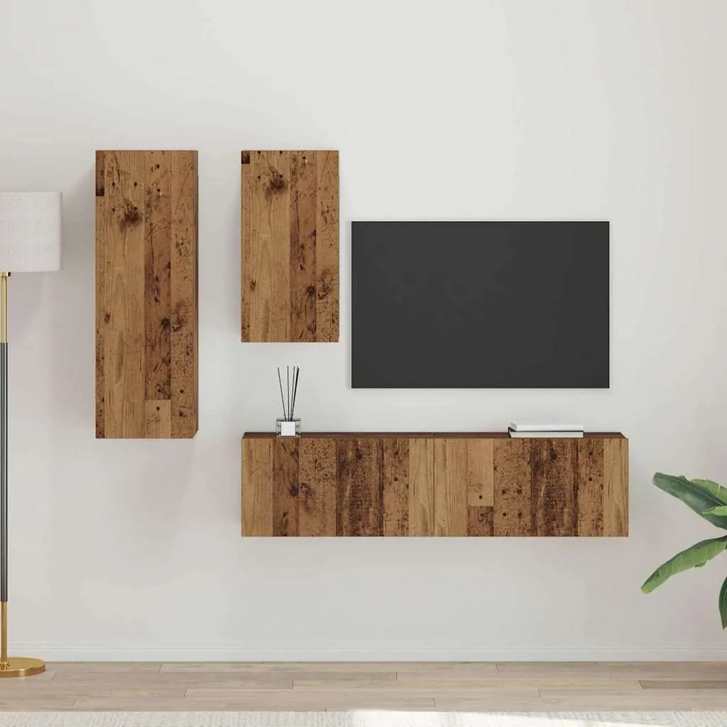 Conjunto de móvel de TV 4 pcs Madeira antiga 30.5 x 30 x 90 cm