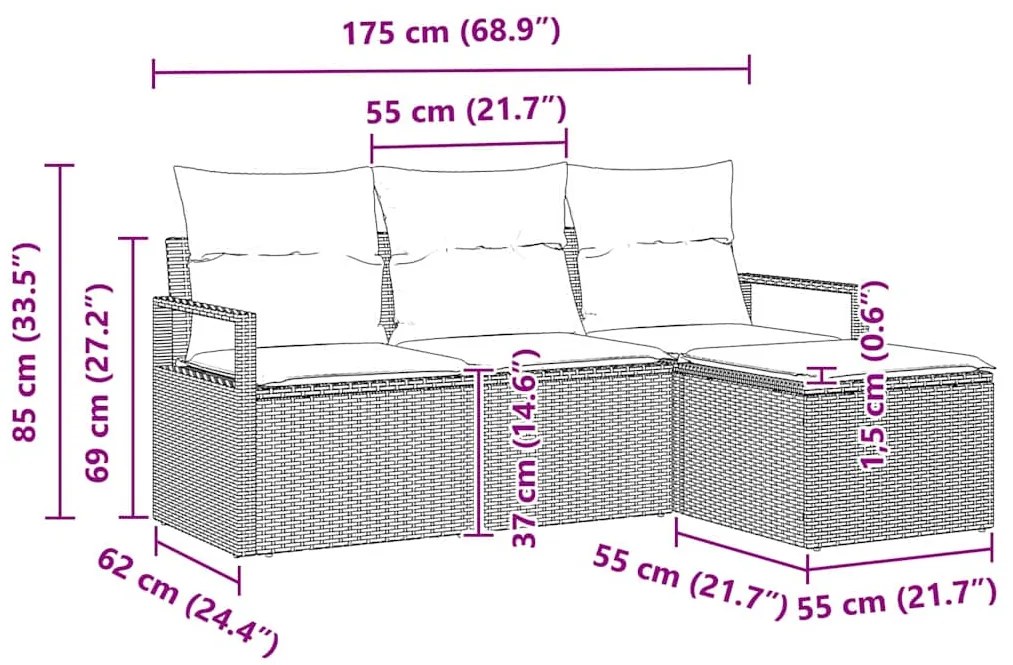 Conjunto de Sofá Modular de Jardim com 4 Peças e Almofadas Bege