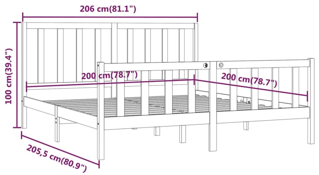 Estrutura de cama 200x200 cm madeira maciça