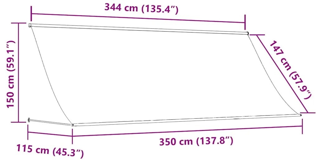 Toldo retrátil 350x150 cm tecido e aço cor creme