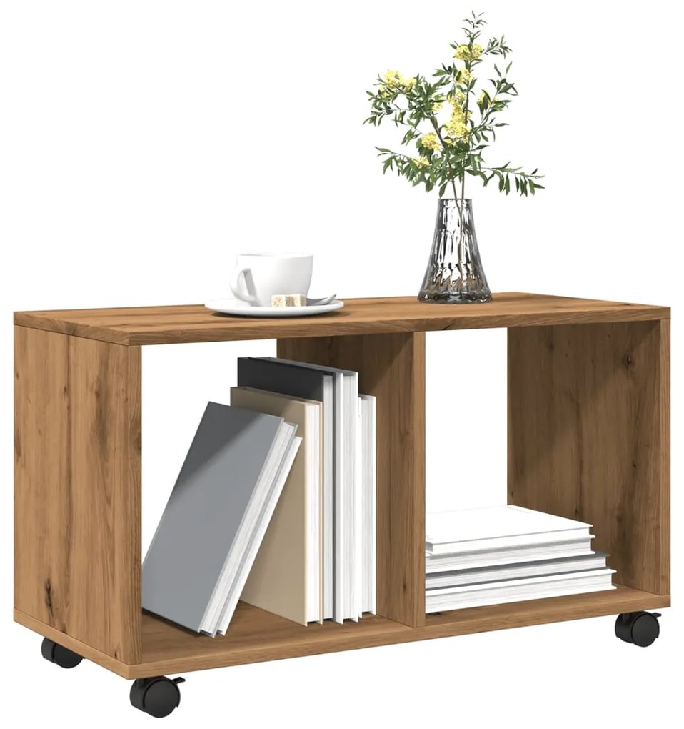 Móvel c/ rodas 72x33x42,5 cm deriv. madeira carvalho artisiano