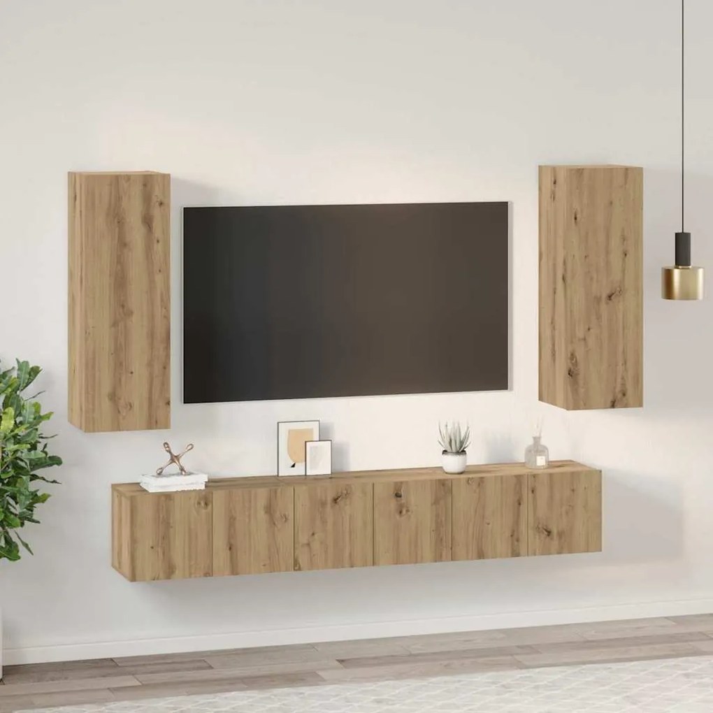 Conjunto de móvel de TV com prateleira 4 pcs carvalho artisiano