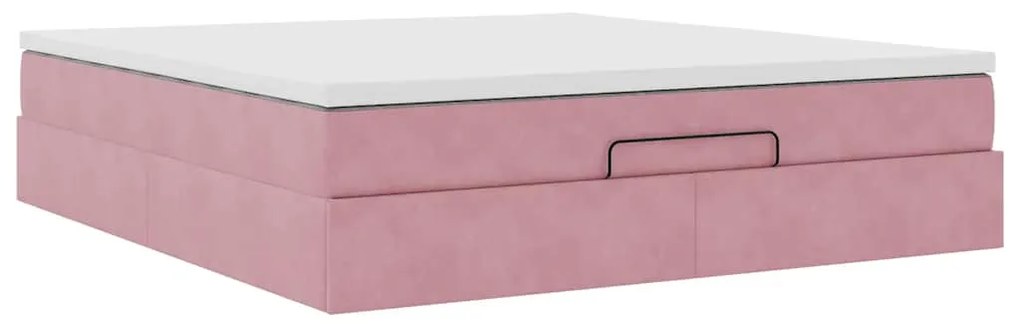 Estrutura de cama otomana com colchão 160x200 cm veludo rosa