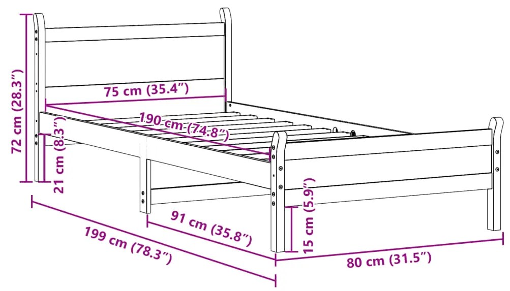 Cama sem colchão 75x190 cm madeira de pinho maciça castanho-mel