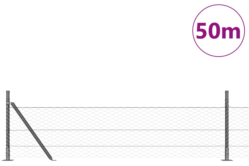 Cerca Hexagonal vidaXL Cinza 0,5x50 m Aço