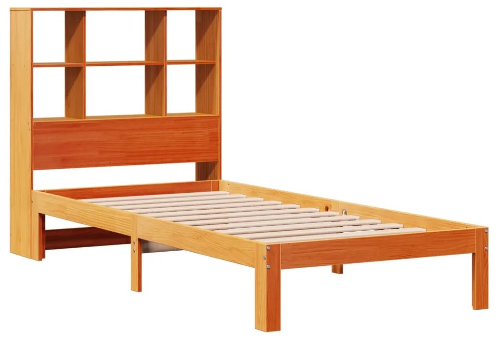 Cama com estante sem colchão 90x200cm pinho maciço castanho-mel