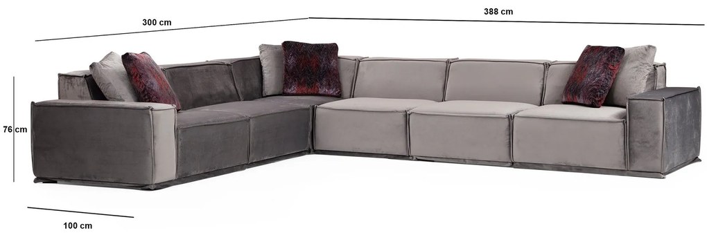 Sofá de Canto Lego – Cinzento – 300 x 388 cm