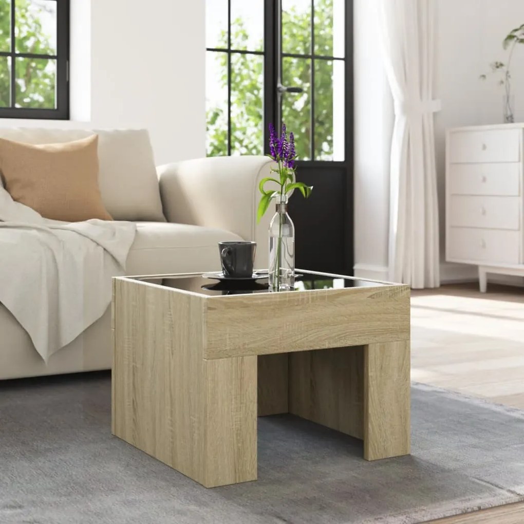 Mesa de centro luzes LED Infinity 40x40x30 cm carvalho sonoma