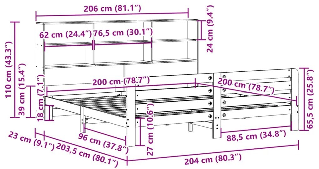 Cama sem colchão 200x200 cm pinho maciço castanho-mel