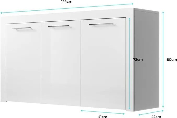 Aparador "Neyla" - 144x80x42 cm - Branco Brilhante - Design Moderno -