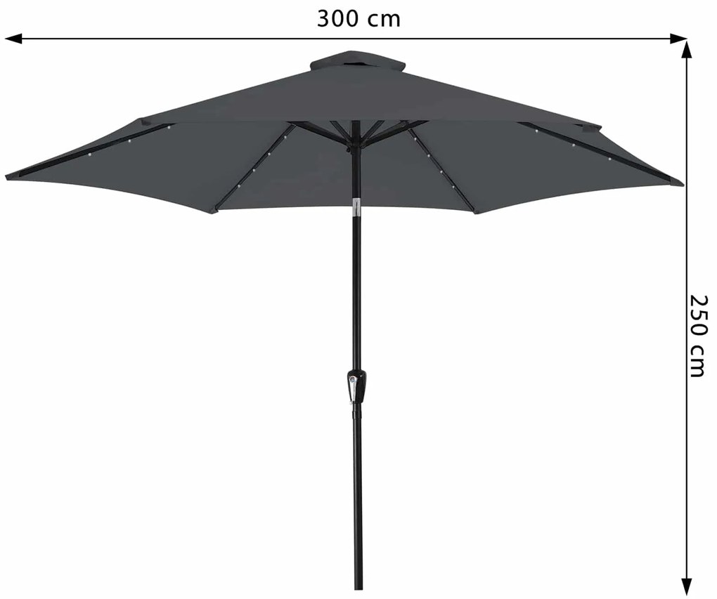 Guarda-sol LED Florida com proteção UV 80+ Ø300 x 250 cm Antracite