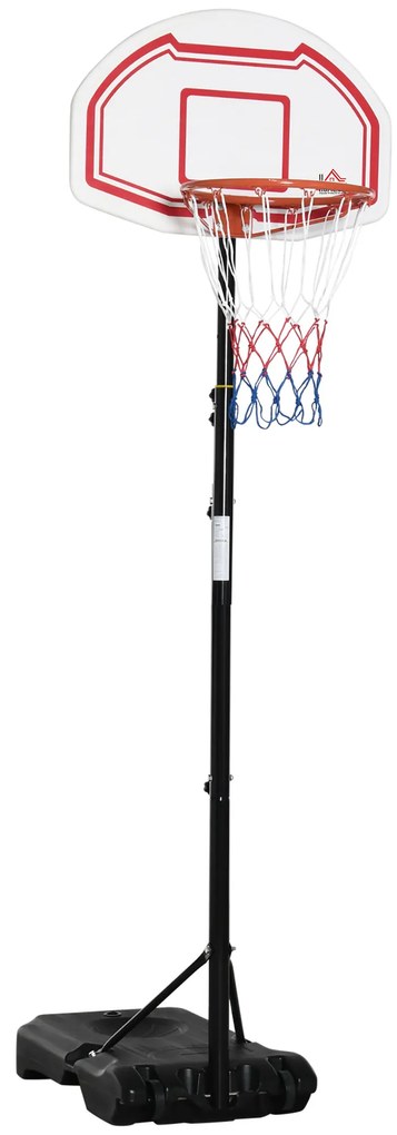 HOMCOM Tabela de Basquetebol para Exterior com Altura Ajustável 258x314 cm com Rodas Base Recaregável Preto e Vermelho
