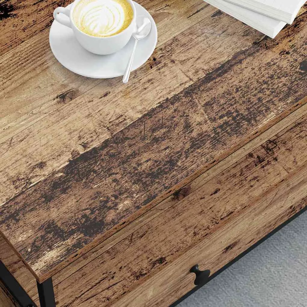 Mesa de centro com gaveta com prateleira Madeira antiga 100 x 51 x 45