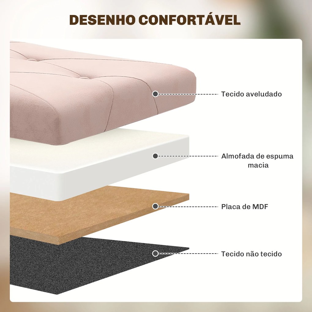Banco de Armazenamento Dobrável Capacidade de 67 L  Estofado em Veludo Carga 120 kg 76x38x38 cm Rosa Claro