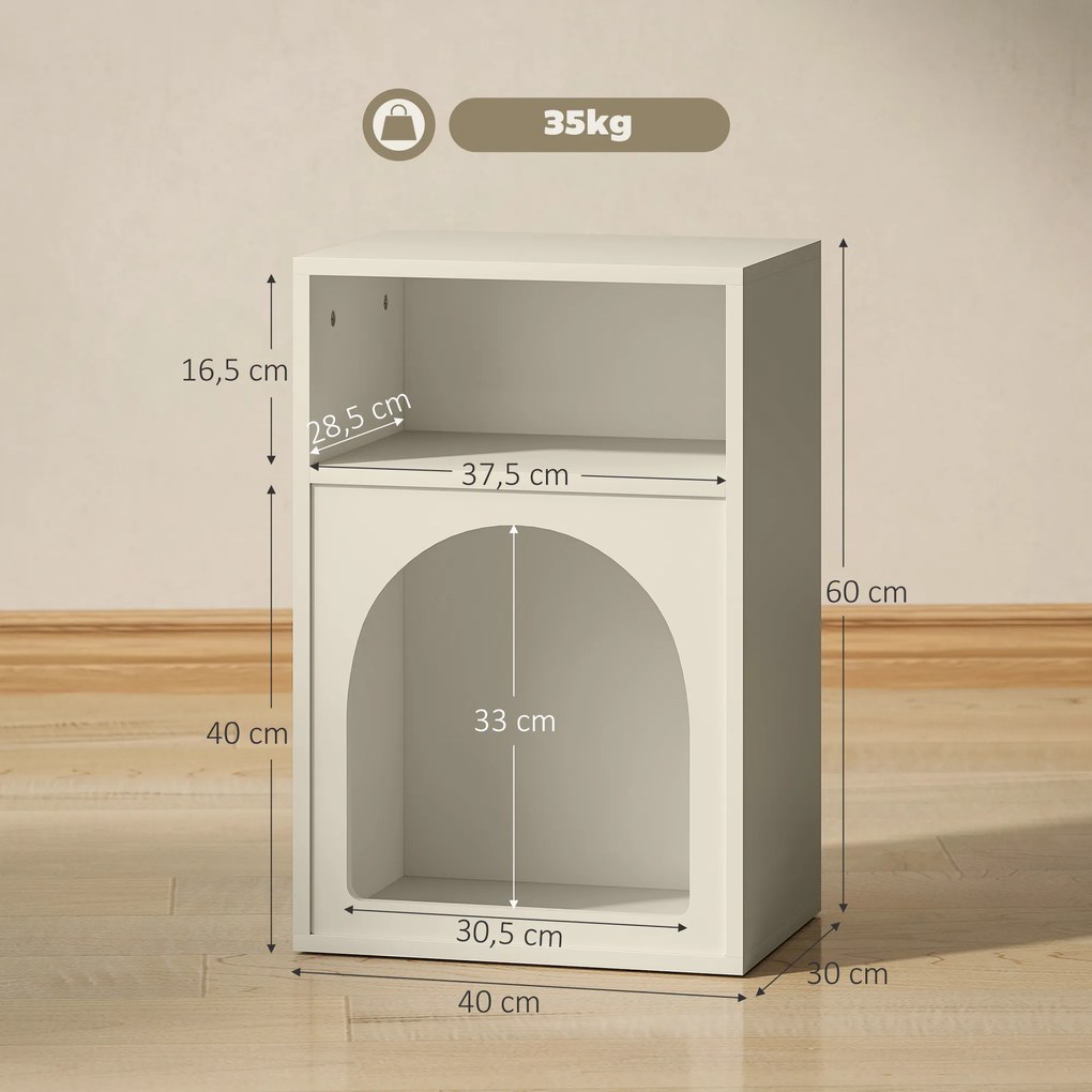 Mesa de Cabeceira Moderna Mesa de Cabeceira Estreita com 2 Compartimentos Abertos Desenho em Forma de Arco 40x30x60 cm Creme