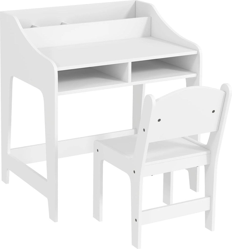 AIYAPLAY Conjunto mesa e cadeira infantil 3 a 8 anos com compartimentos e prateleiras abertas, branco | Aosom Portugal