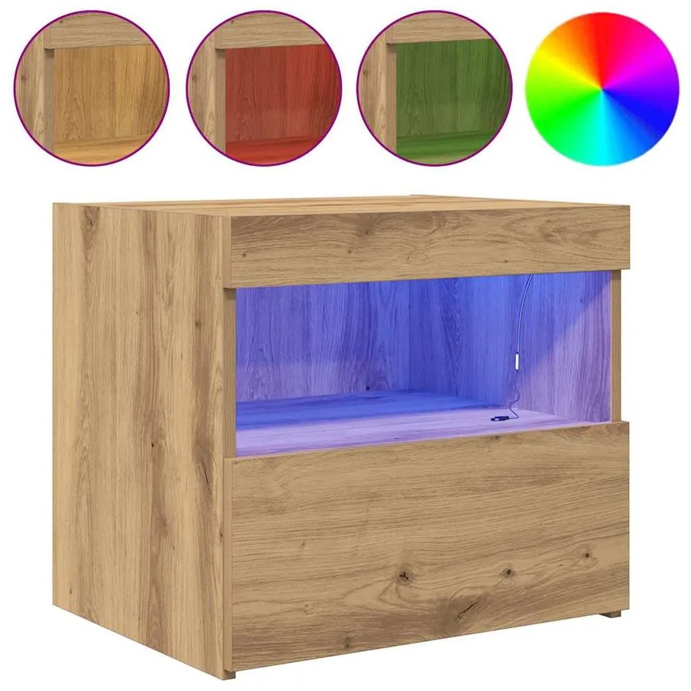 Camas de cabeceira vidaXL com luzes LED 2 pcs Carvalho Artisan 50x40x4