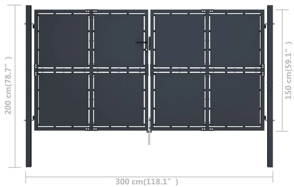 Portão de jardim 300x150 cm aço antracite