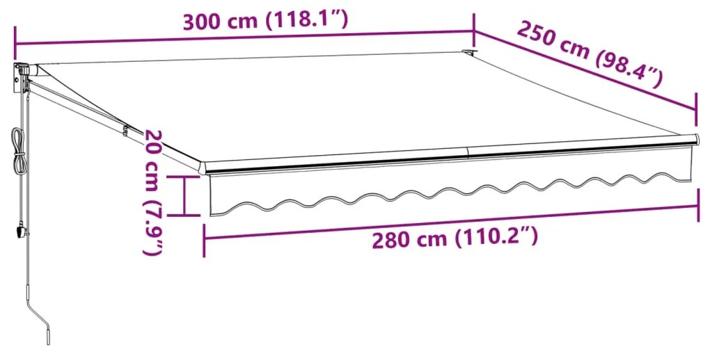 Toldo retrátil automático 300x250 cm castanho